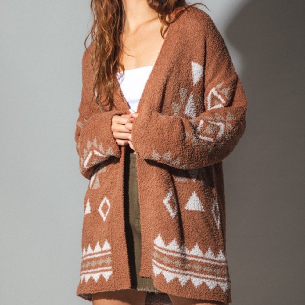 128 LAST 1! CLEARANCE Aztec soft cozy Western long sleeve orange boho cardigan - Picture 3 of 8